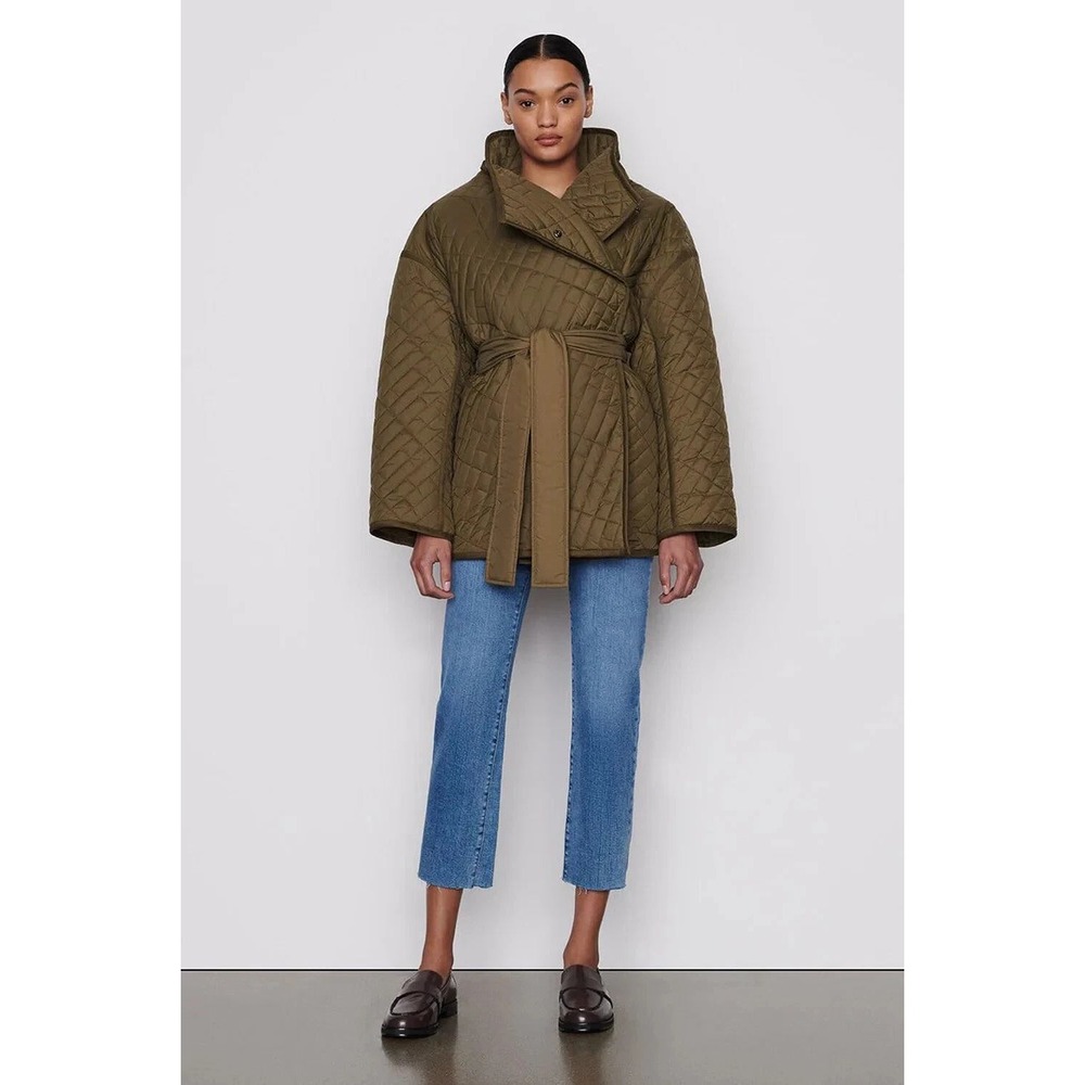 FRAME (No Belt) Quilted Puffer Oversized Green Drape Jacket XS